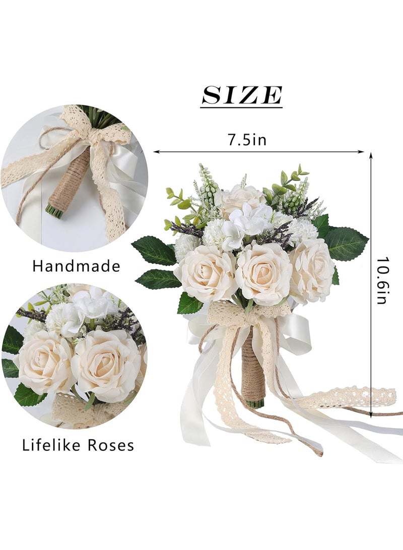 DUNISO Wedding Bouquets for Bride, Realistic Silk Flowers Artificial Roses, Bridesmaid Bouquet for Ceremony, Church, Anniversary, and Home Decoration - Image 2